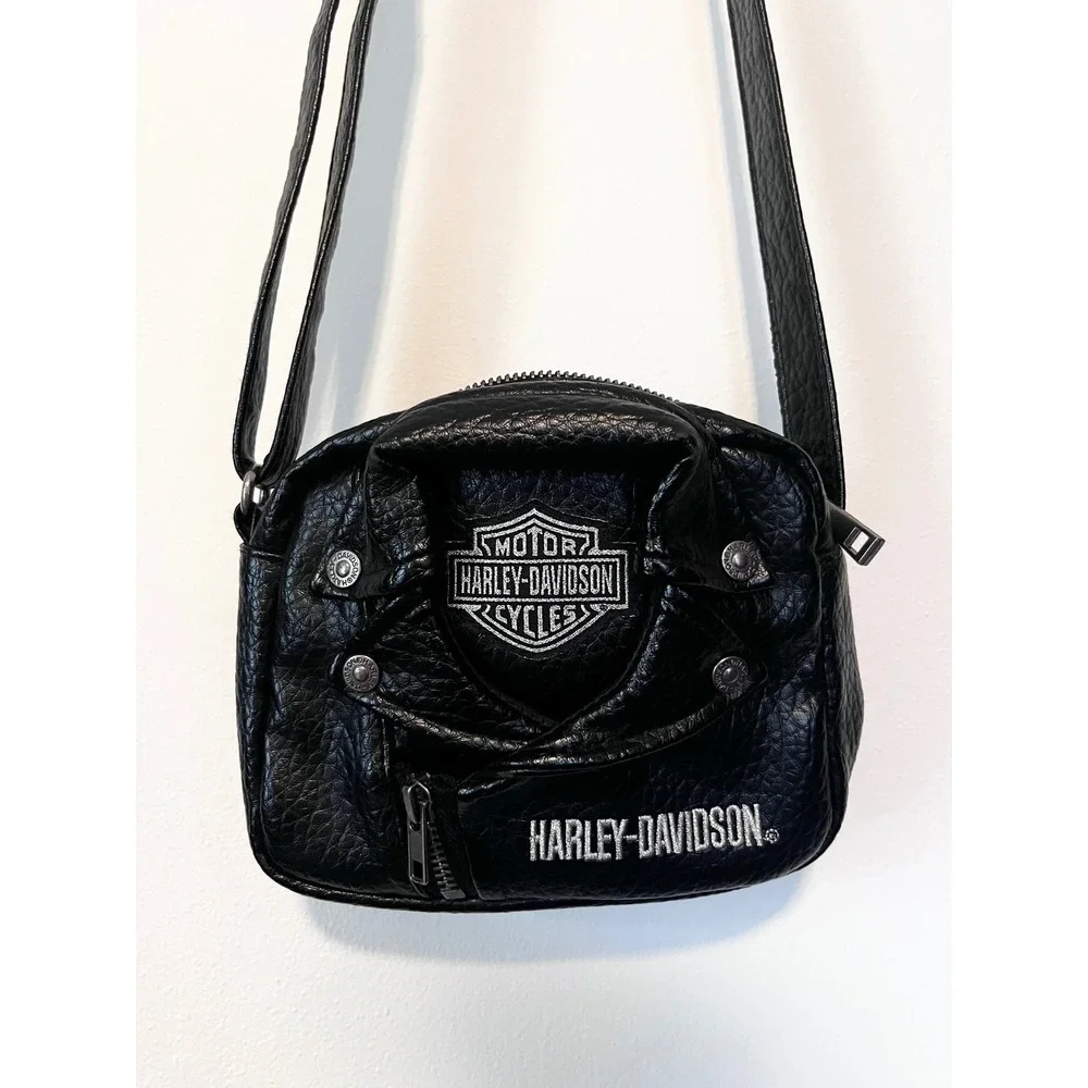 Harley-Davidson Black Faux Leather Moto Jacket Crossbody Bag Y2K May 2017 - Picture 1 of 7